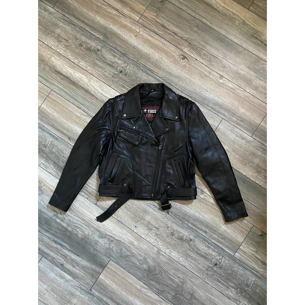 VTG First Classic Leather Gear Moto Jacket Sz L